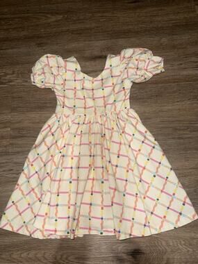 Ollie Jay puff-sleeve twirl dress Squiggle Pattern Colorful Pastel Size 4